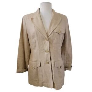 Apostrophe 100% Linen 3 Button Front Oversized Blazer Jacket Natural Fibers